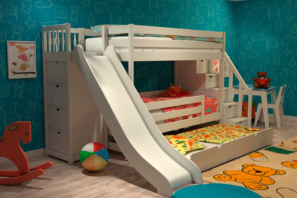 Двухъярусная кровать для детей с горкой